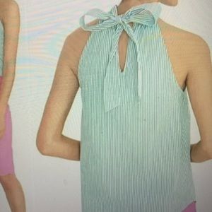 J Crew striped halter top cotton green white